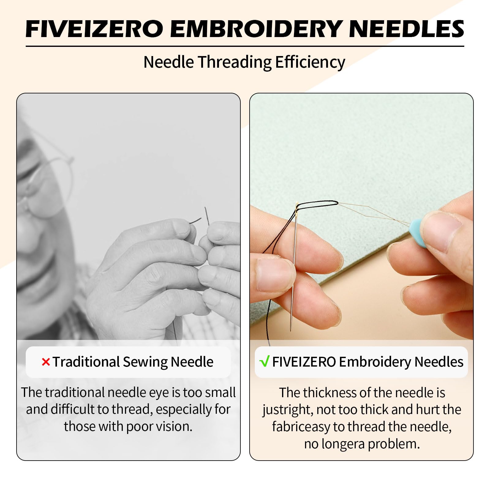 FIVEIZERO 30-Count Premium Hand Sewing Needles, 6 Sizes Embroidery Needles Kit with Threaders for Hand Sewing Crafts,Large Eye Sewing Needle Kit for Art and Craft Projects