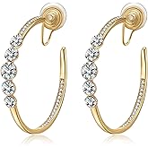 EVEVIC Austrian Crystal Clip On Hoop Earrings for Women Trendy 14K Gold Plated Hypoallergenic Half Hoops Earring Non Pierced Jewelry Gifts