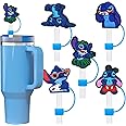 luxju Straw Cover Cap for Stanley Cup, 5Pcs Straw Cover Cap, 10mm Reusable Stitch Cartoon Straw Covers for Stanley 30/40 oz, Funny Reusable Straw Tip Covers for Stanley Cup Accessories, small, Blue