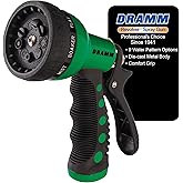 Dramm Revolver Heavy Duty Metal Garden Hose Nozzle &ndash; 9 Spray Patterns, High Pressure Jet, Thumb-Control Flow, Ergonomic Grip &ndash; Green