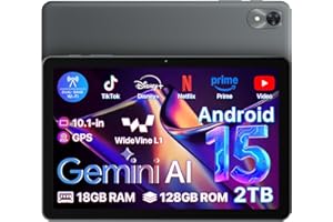 Tablet Android 15 10.1 inch,18(6+12) GB+128GB+2TB Expandable 2025 Widevine L1 Tablets with Speed 2.0 GHz,1280x800 HD IPS,FM R