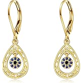 KECHO 14k Real Gold Evil Eye Leverback Earrings Teardrop Dangle Drop Earrings Jewelry Gifts for Women