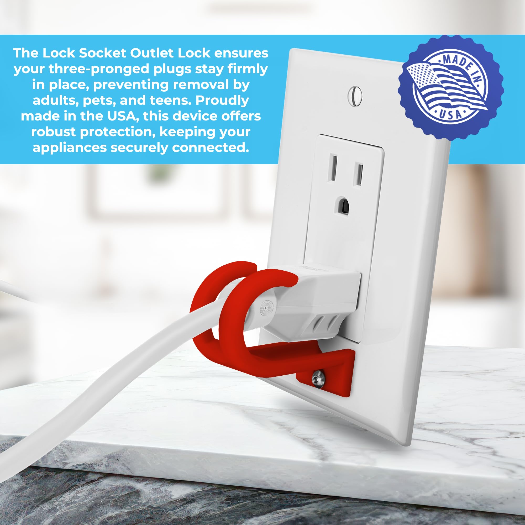 Lock Socket 3 Prong Outlet Lock -RED - Anti Theft Outlet Lock Device to Secure Three Pronged Plugs to The Outlet with a Security Screw.Way to Prevent Unplugging. Made in USA