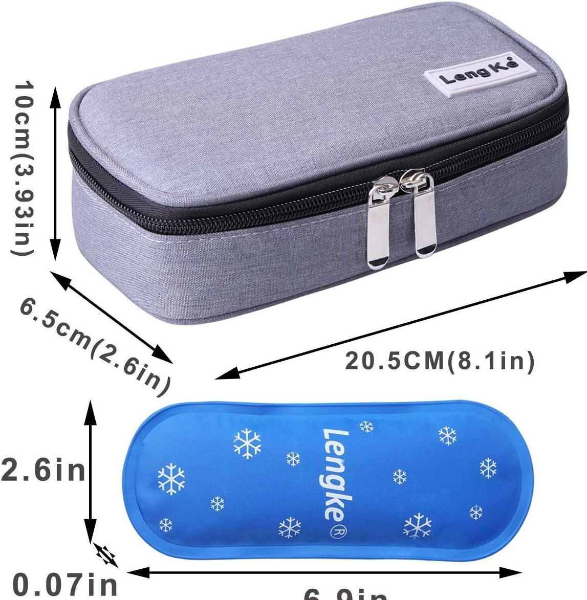 JAKAGO Insulin Cooler Travel Case Waterproof Portable Diabetic Medical Organize Bag with 2 Ice Pack Cooler Insulation Liner for Insulin Syringes Pens Vials Glucose Meter (Gray) - Image 3