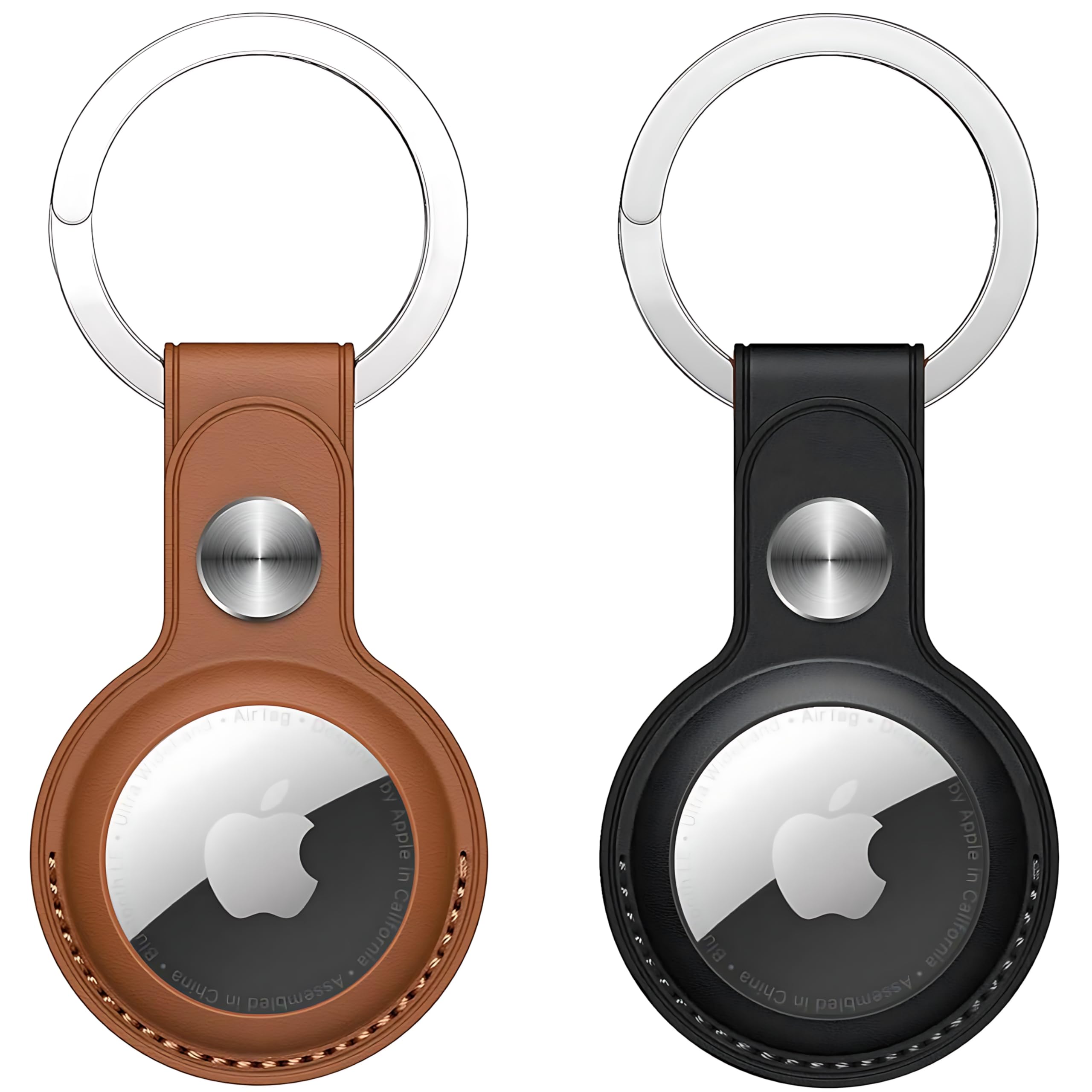 PU Leather AirTag Keyring Holder Compatible with Apple AirTags Case Leather. Anti Lost Scratch Resistant Secure Key Ring for Pet Collar Luggage Bag Travel. Protective Air Tag Keychain Cover (2 Pack)