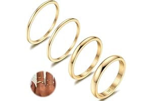 CASSIECA 14K Gold Filled Rings Stacking Rings for Women Stackable Thin Gold Ring Plain Pinky Midi Knuckle Thumb Statement Band Ring Comfort Fit 4Pcs 1mm 1.5mm 2mm 3mm 5mm
