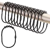 2 Lb. Depot Wide Shower Curtain Ring - Set of 12 Easy Glide and Rust-Proof Rollers - Stainless Steel Shower Curtain Hooks Black for Straight and Curved Rods - Decorative and Durable for Any Bathroom