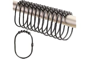 2 Lb. Depot Wide Shower Curtain Ring - Set of 12 Easy Glide and Rust-Proof Rollers - Stainless Steel Shower Curtain Hooks Black for Straight and Curved Rods - Decorative and Durable for Any Bathroom