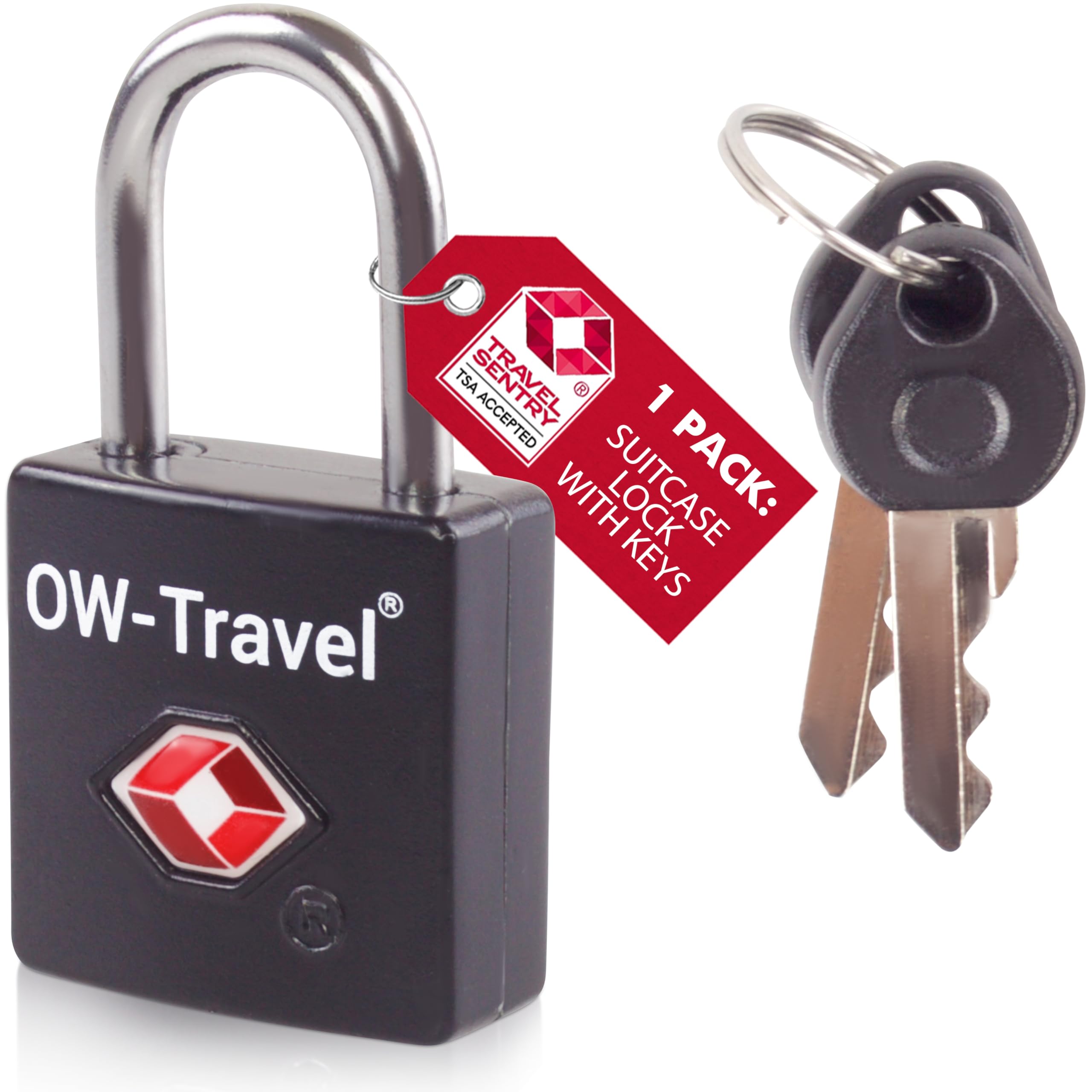 OW-Travel TSA Approved Luggage Locks Suitcase Locks with Keys (1 Pack Black) Travel Padlock Bag Small Padlock. Luggage Padlocks for Suitcases. Mini TSA Suitcase Padlocks with Keys for Bags and Cases