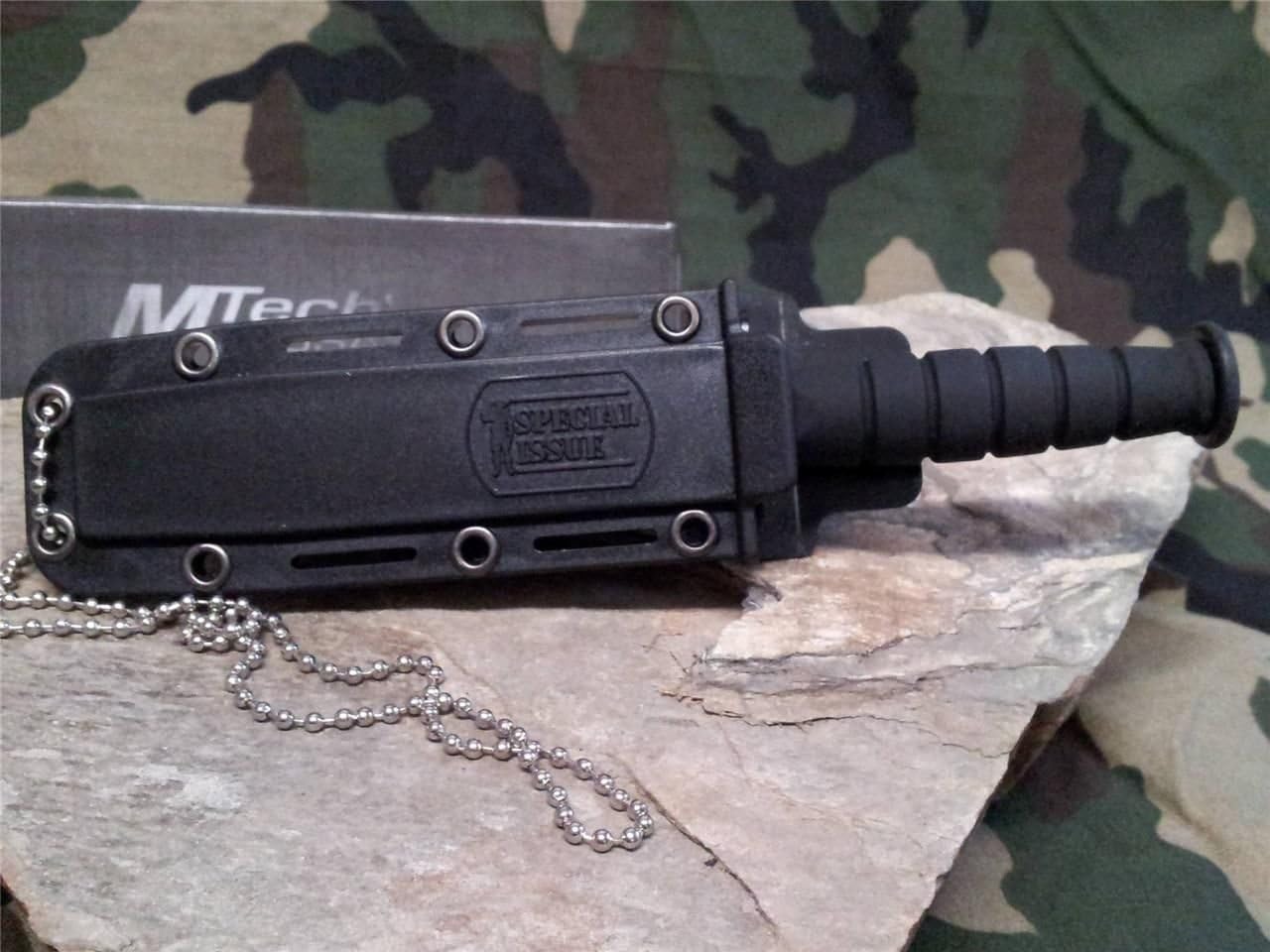 MTech Tactical Combat Neck Knife Black Survival 6" Drop Point w/ Sheath 632DB