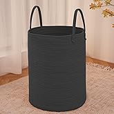 JMvicyroam Large Woven Laundry Basket Hamper,60L Cotton Rope Storage Bin for Blankets,Toys and Clothes,Decorative Tall Nursery Hamper for Living Room,Baby Nursery,Bathroom and Bedroom,Black