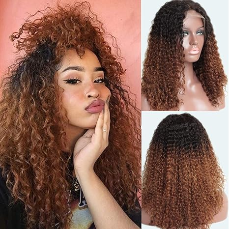 Brazilian Kinky Curly Lace Front Wig 130% Density Peruvian Human Hair Curly Wigs Short Ombre Glueless Lace Front Human Hair W