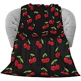 KiuLoam Red Cherry Pattern Soft Throw Blanket 40"x50" Lightweight Flannel Fleece Blanket for Living Room Bedroom Sofa Couch Warm and Cozy