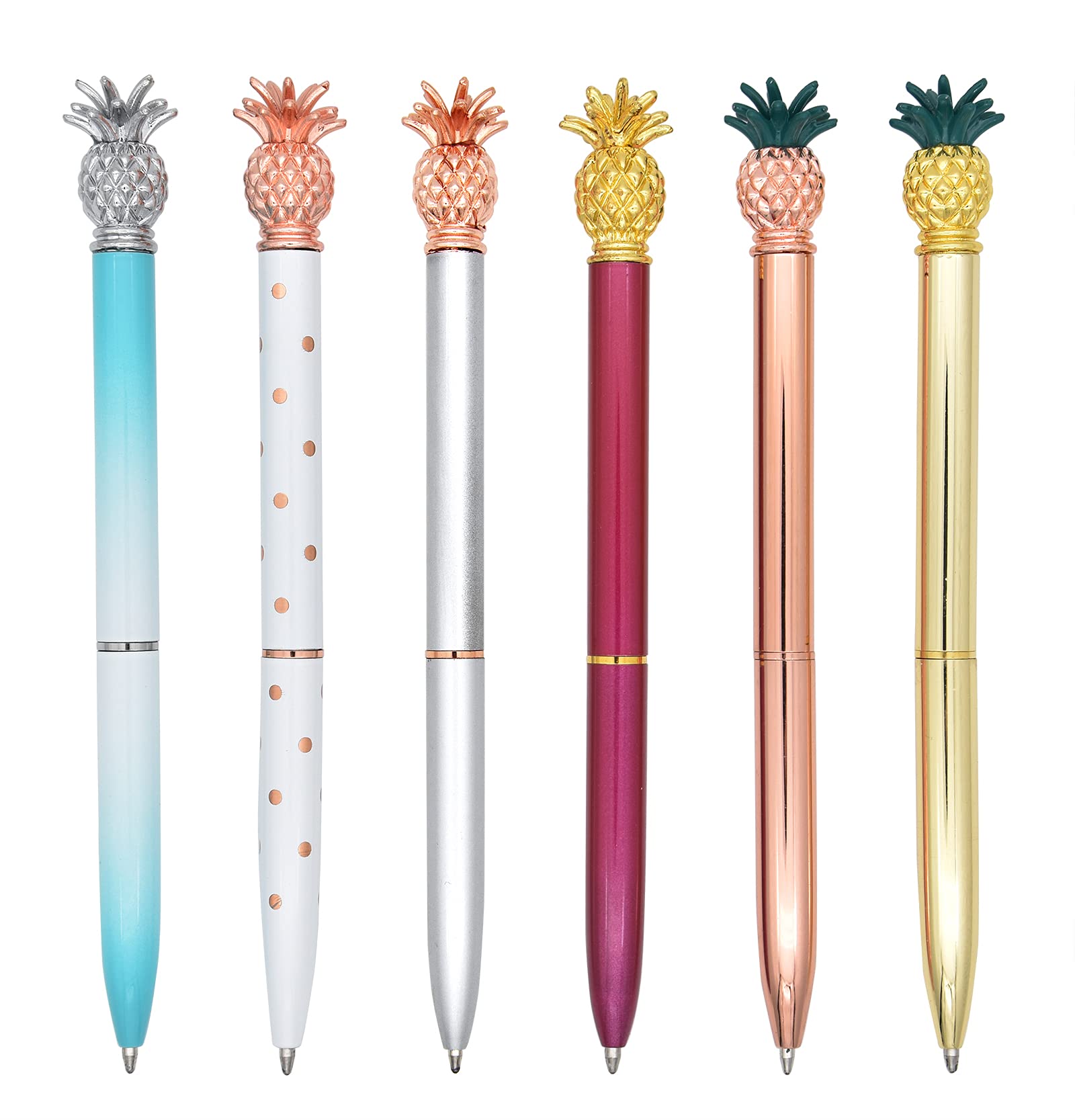 Gullor 6 Pieces Pineapple Pens, Bling Metal Ballpoint Pens for School Office Supplies 1.0 mm Black Ink, Multicolor C