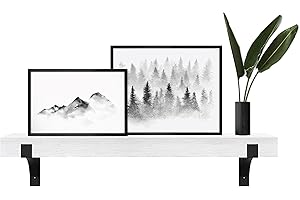 MCS Master & Co. Modern Floating Fireplace Mantel with Black Metal Brackets, Long Floating Shelves for Wall Décor, 48 inches, White Woodgrain