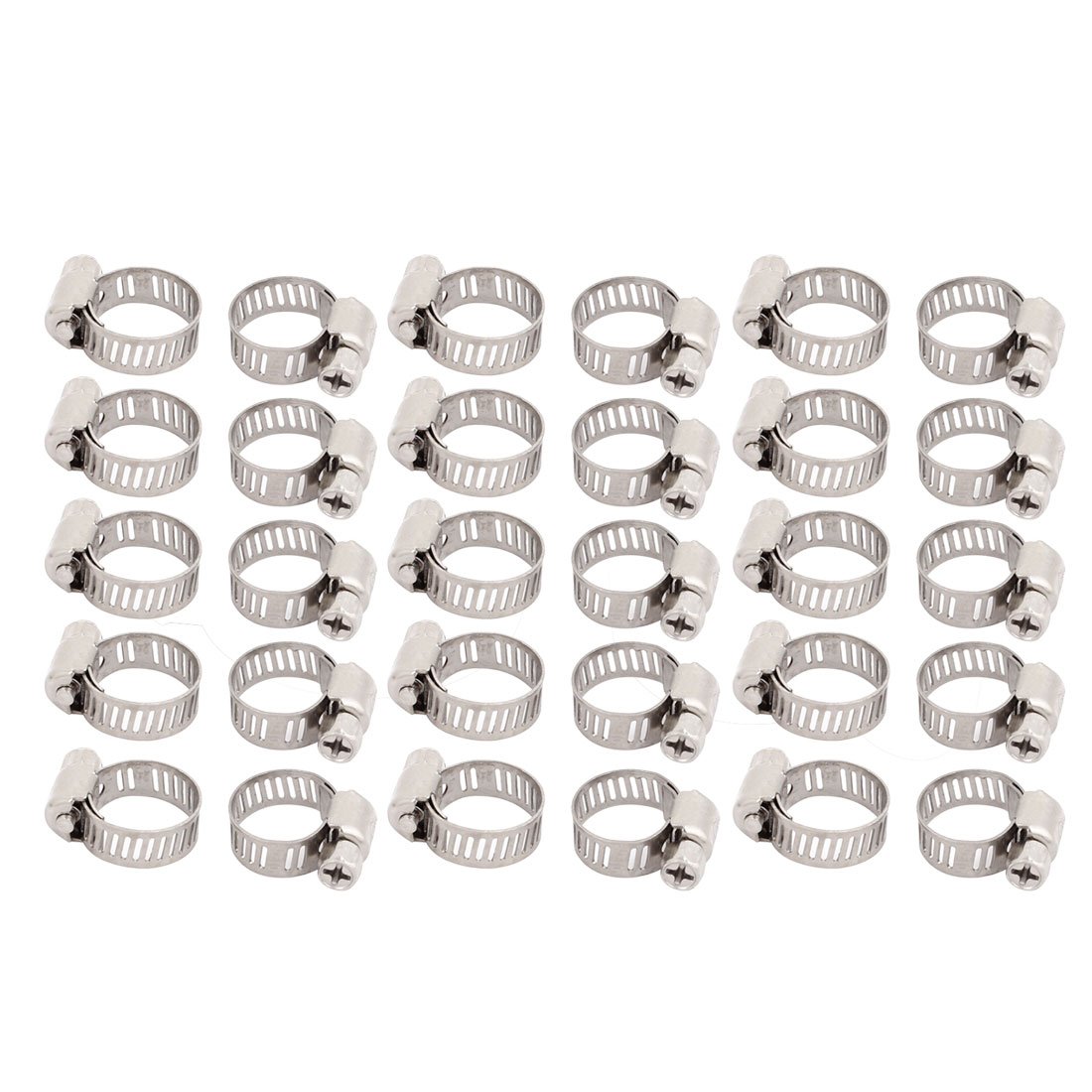 Sourcingmap 9mm-16mm Adjustable Range 8mm Width Stainless Steel Worm Gear Hose Clamp 30pcs