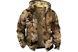 RSZGSWS Mens Camo Hooded Jacket Vintage Full Zip Fleece Lined Hoodies Winter Warm Casual Long Sleeve Camouflage Jackets