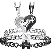 Mifexi 2sets Couples Matching His and Hers Heart Pendant Bracelets Necklaces