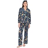 PJ Salvage womens Flannel Long-sleeve Top, Pant and Headband 3-piece Pajama Set