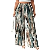 Floerns Women's Plus Size Tie Dye Pleated Palazzo Pants High Waist Wide Leg Loose Pants
