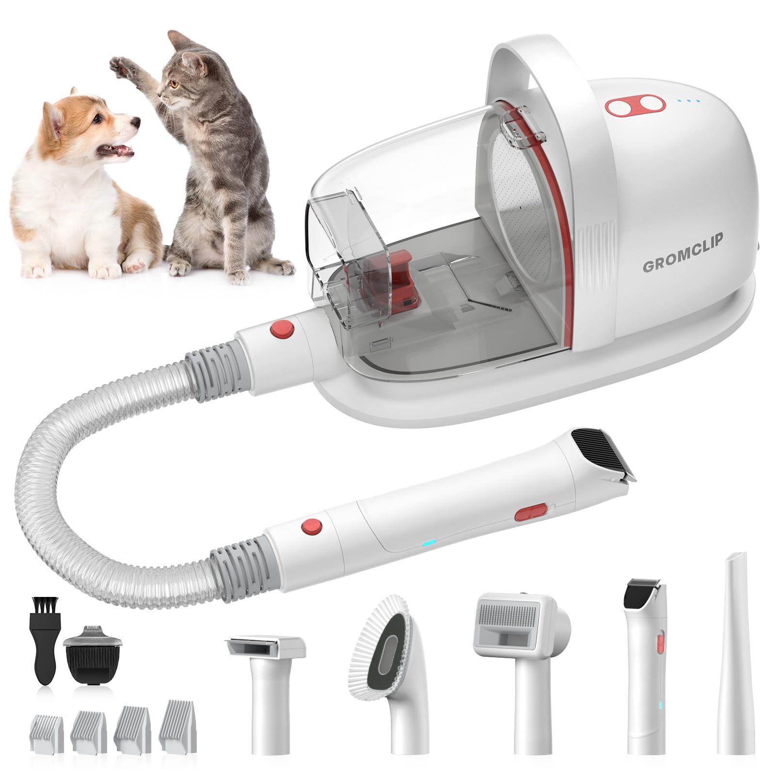 View of GROMCLIP Dog Grooming Kit, 1.8L Pet Grooming Vacuum for Dog Hair ...