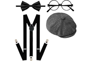 GZJINYUAN 4Pcs Kids Boys Suspenders Bowtie Sets with Black Glasses Newsboy Cap for Boy Girl Wedding 1920s Costume Accessories