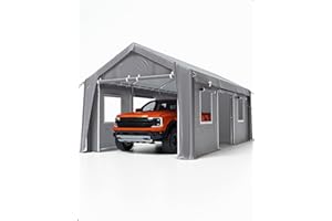 DEXSO Carport 13'x20' Heavy Duty Portable Garage, 1.0 mm Steel Poles & 180 g PE Waterproof Canopy, with Front & Rear Doors, 2 Side Doors, and 4 Windows, for Pickup Truck, and Boat, Silver Gray