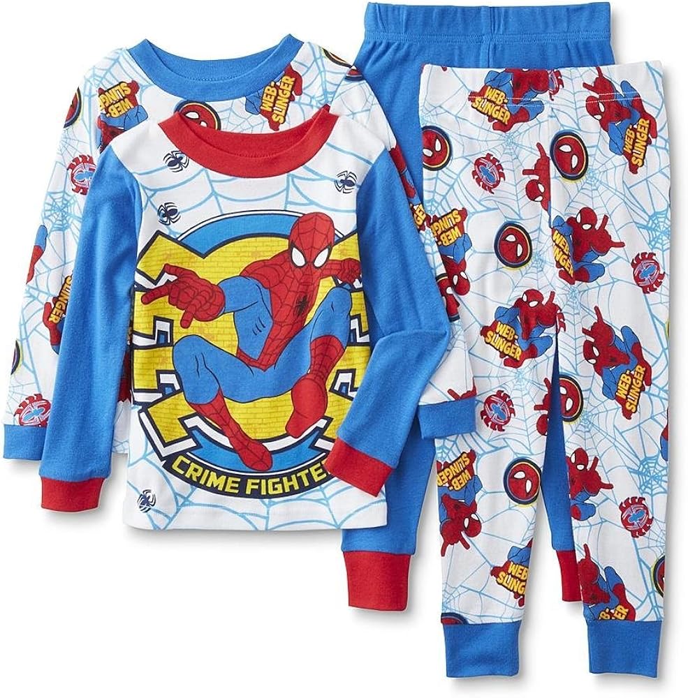 Amazon Com Marvel Spiderman Bebe Pijamas 2 Pk 4 Pieza Set Crime Fighter 3t Azul Clothing