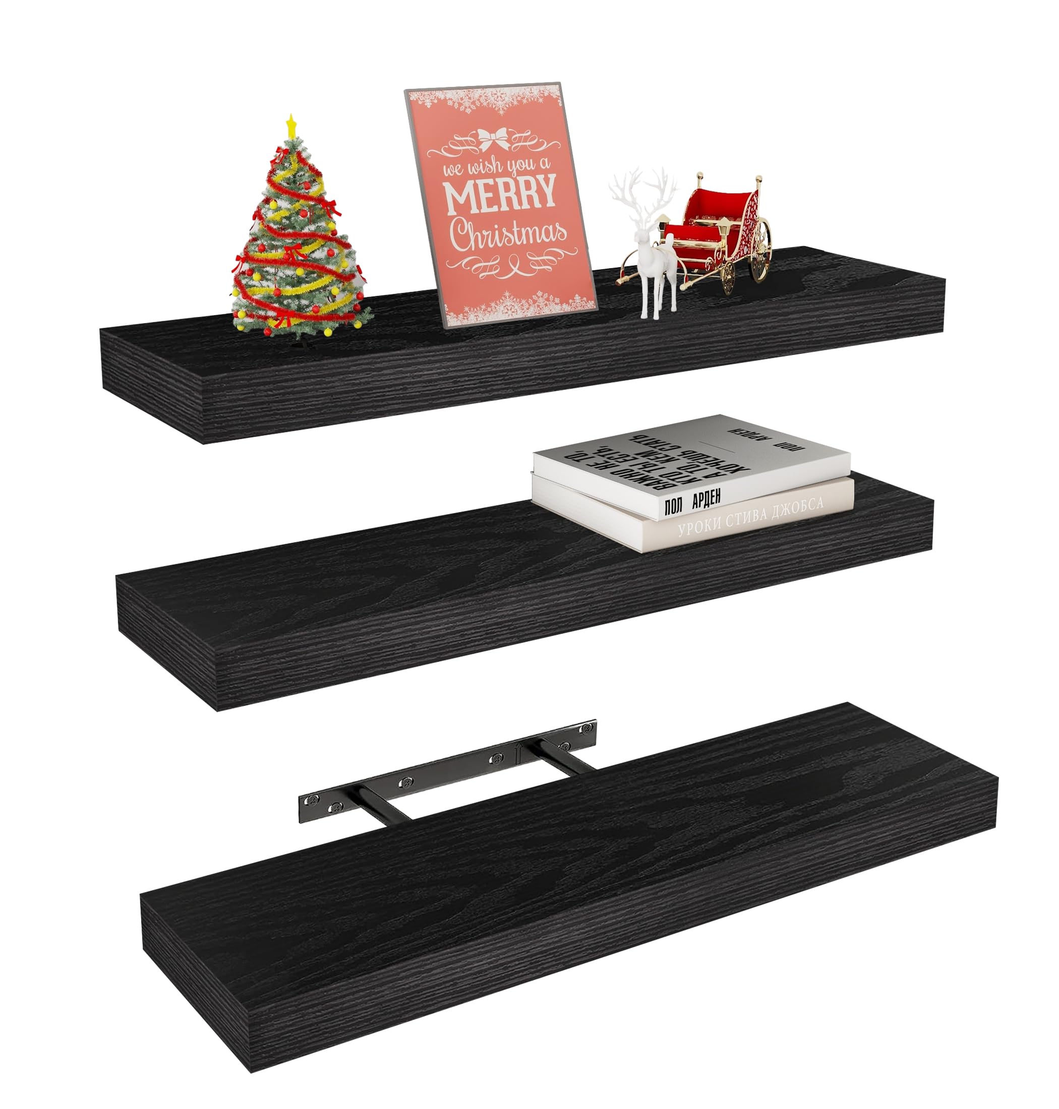 Photo 1 of *USED*
Vervida Black Floating Shelves for Wall, 24" Rustic Wood Deep Wall Mounted Shelves with Invisible Brackets for Wall Decor & Storage, Floating Shelf for Living Room, Bathroom (Set of 3)
