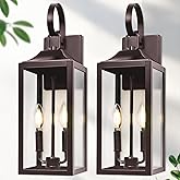 19" Oil Rubbed Bronze Outdoor Wall Lantern 2-Light, Large Outside Modern Sconce Light Fixture, Brown Porch Light Wall Mount w