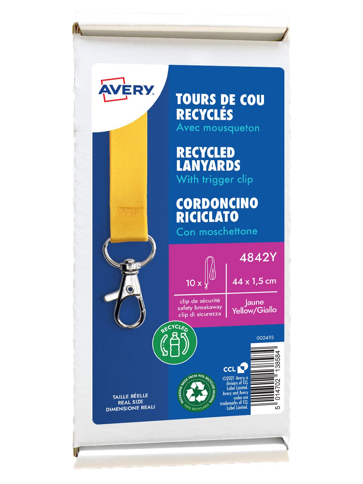 Avery – Box of 10 Neck Towels with Carabiner 44 cm Long x 1.5 cm Wide Yellow