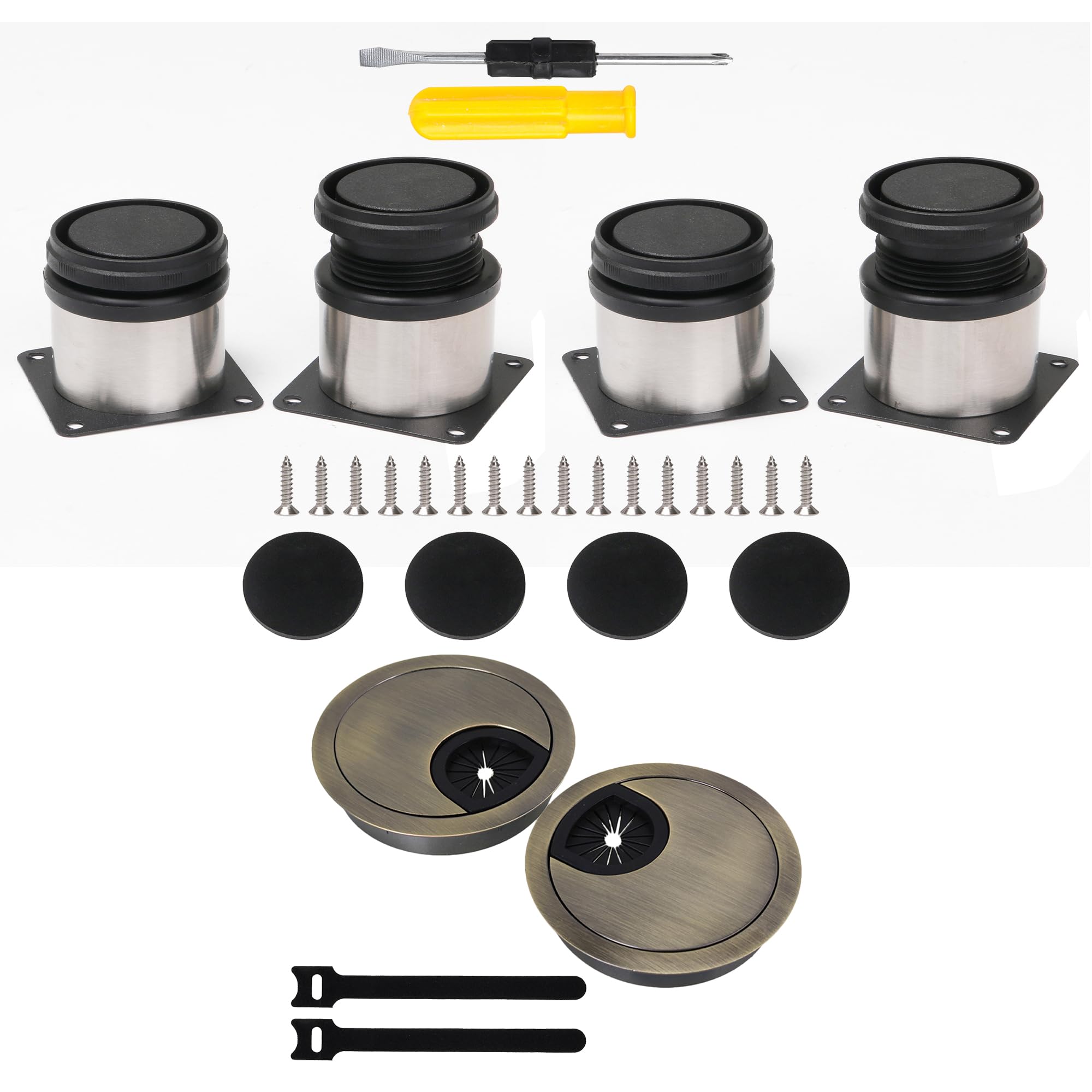 4Pcs Stainless Steel Furniture Feet Adjustable 50 x 50mm+2Pcs Zinc Alloy Multifunctional Threading Box Teal 60mm