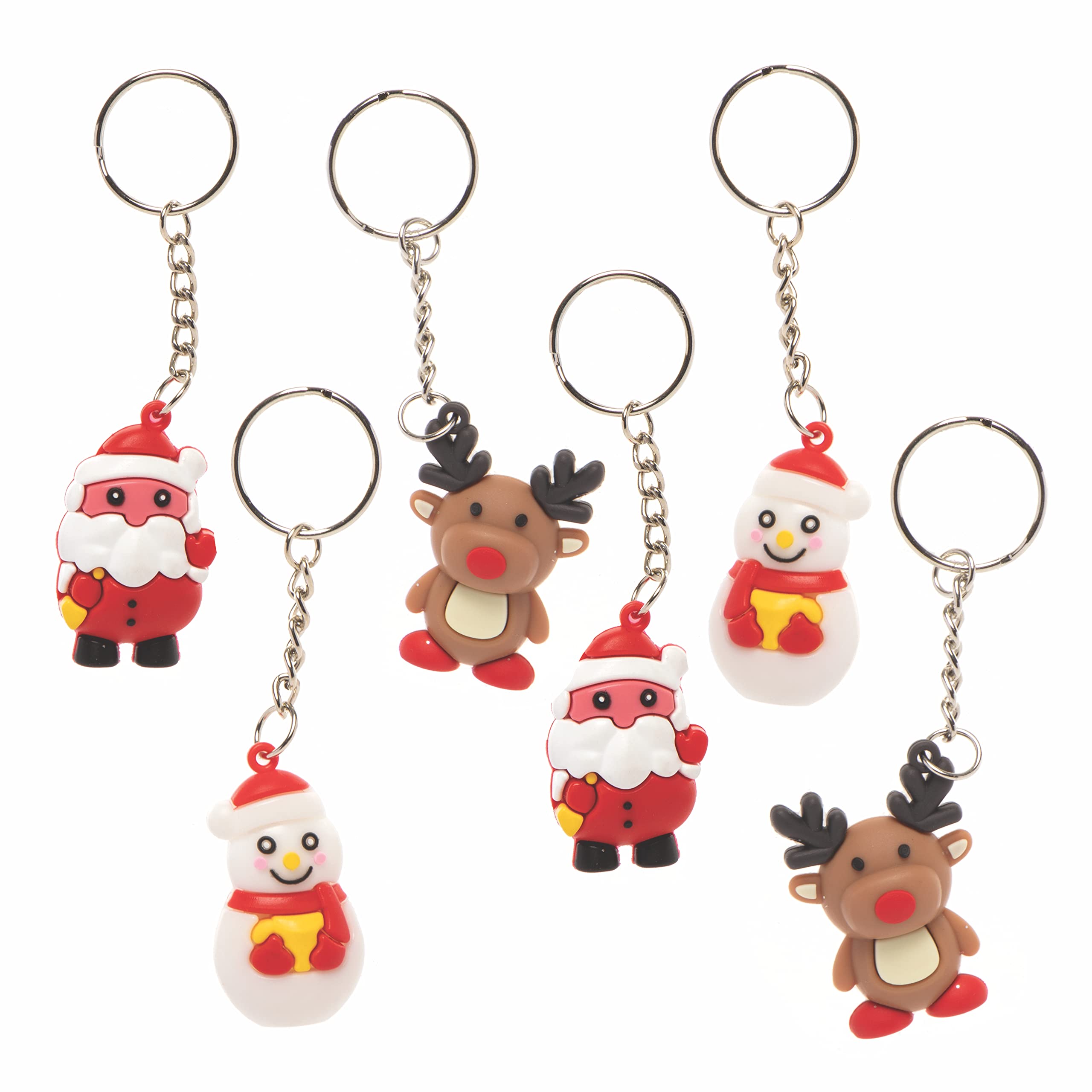 Baker Ross FC236 Christmas Character Keyrings - Pack of 6, Keyrings for Kids, Novelty Toys for Children, Ideal for Party Bag Fillers, Stocking Fillers and Small Gifts