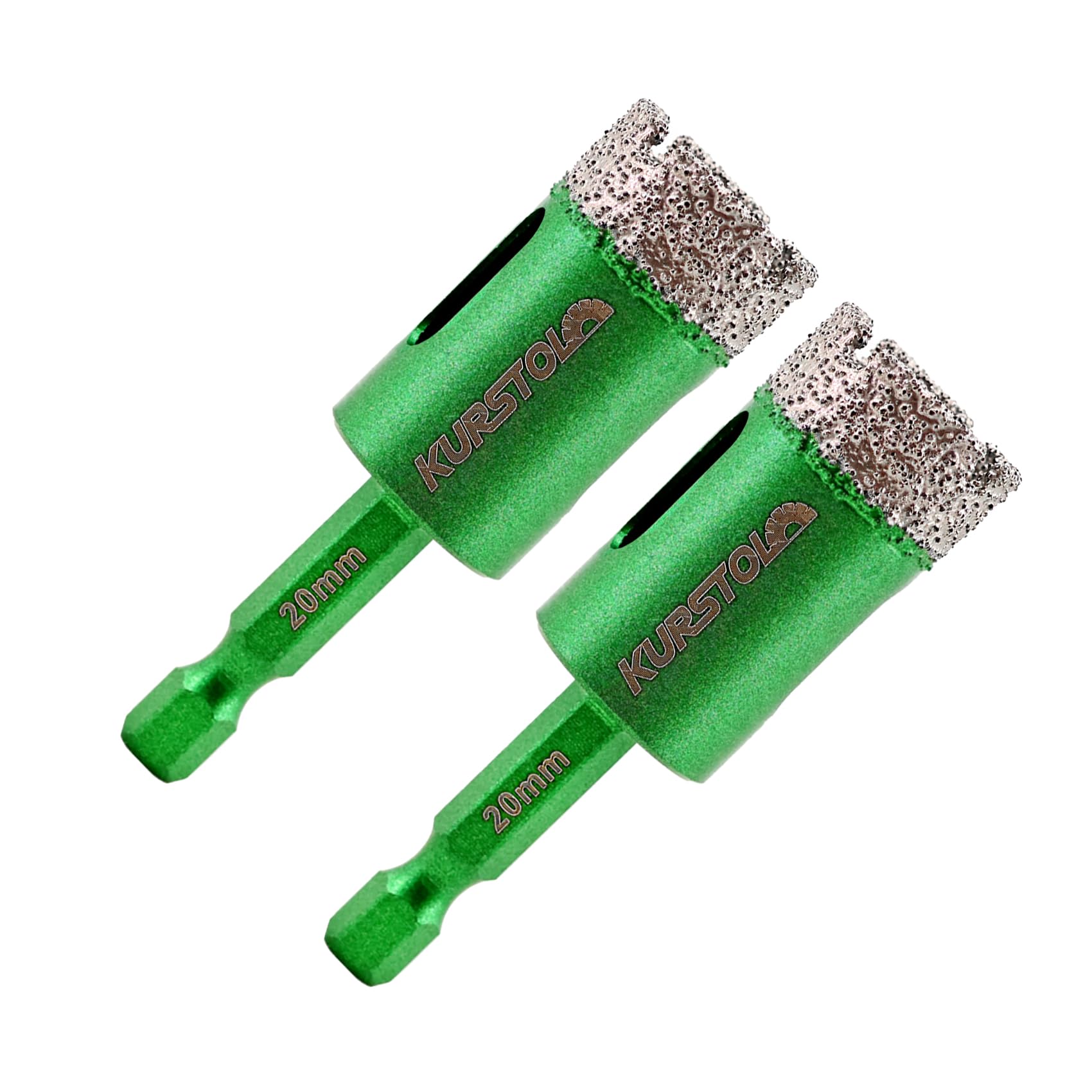 Porcelain Tile Diamond Drill Bits - KURSTOL 2pcs 4/5"/20mm Dry Granite Hole Saw Kit for Ceramic Marble Stone,Diamond Core Drill Bit Kit Quick Change Shank Fixed on Drills