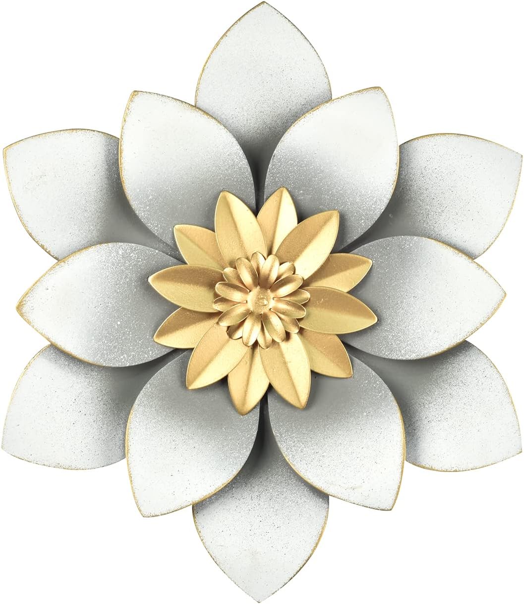 Plaques & Wall Art - Reflinto Metal Flower Wall Decor, Iron Floral Sculpture, Farmhouse Hanging Rustic Decoration for Bedroom, Living Room, Bathroom, Kitchen - Grey, 9.5