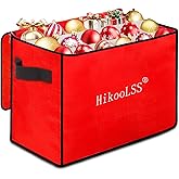HikooLSS Christmas Ornament Storage Box - Stores up to 72 Holiday Ornaments with Adjustable Dividers,Covered Top and Two Handles,Double Zipper. PE Material Keeps Holiday Ornaments Clean and Dry (Red)