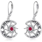 ZPMMPZ Birthstone Earrings 925 Sterling Silver Birthstone Dangle Earrings Sun Moon Jewelry Gifts for Women