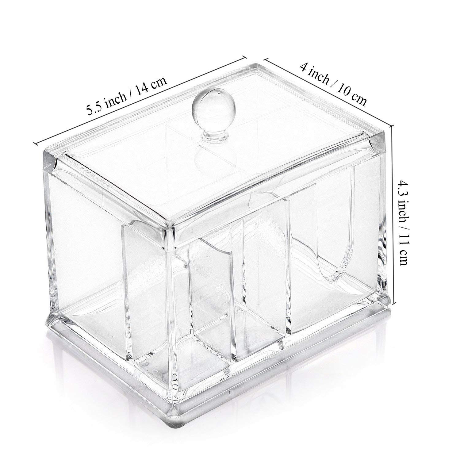 Nevsetpo Makeup Organizer Cotton Pads Holder Organizer Cosmetics Makeup Cotton Swab Holder Dispenser with 4 Sections Up to 100pcs Makeup Cotton Swabs