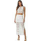 ELUWE FIT-NO-FILT Women’s High Waist Crochet Skirt with Bonus Matching Top - Knit 2 Piece Summer Beach Outfit
