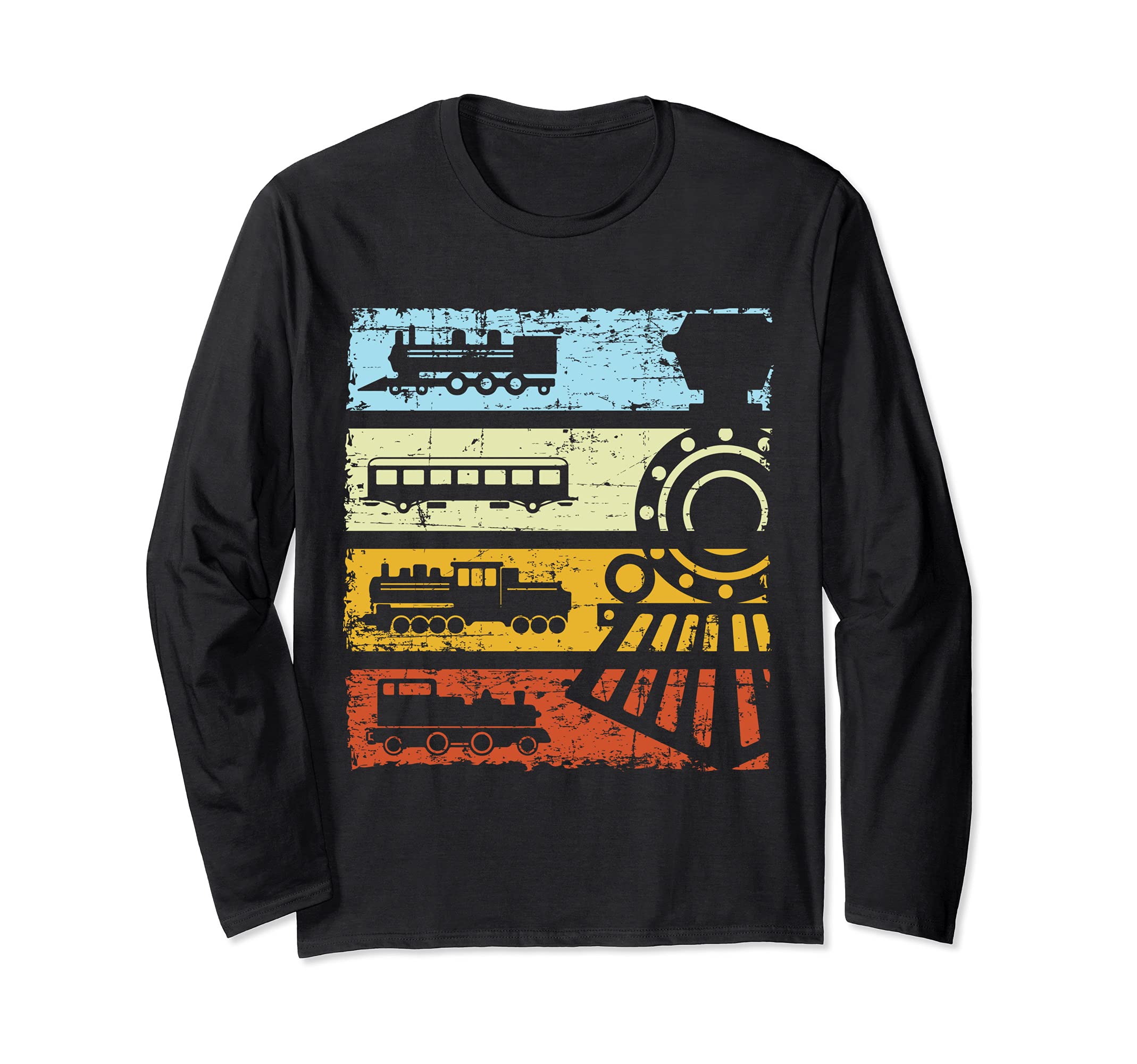 Vintage Train T-shirt Railway Locomotive Retro Train Long Sleeve T-Shirt