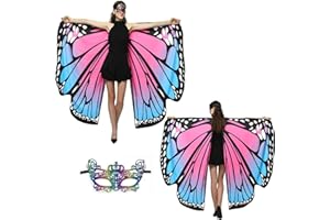 GRAJTCIN Double Sided Printed Butterfly Wings Shawl, Halloween Fairy Costume Cape Party Accessory