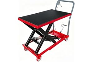 GARVEETECH Hydraulic Lift Table Cart, 330 LBS Load Capacity 28.5 in Lifting Height, Manual Single Scissor Lift Table with Non-Slip Pad and 4 Wheels,Hydraulic Scissor Cart (330 LBS - Single - Red Black)