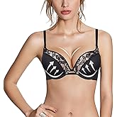 Pushlus Push Up Thick Padded Plunge Underwire T Shirt Lace Bra Lift Support for Women Add One Cup