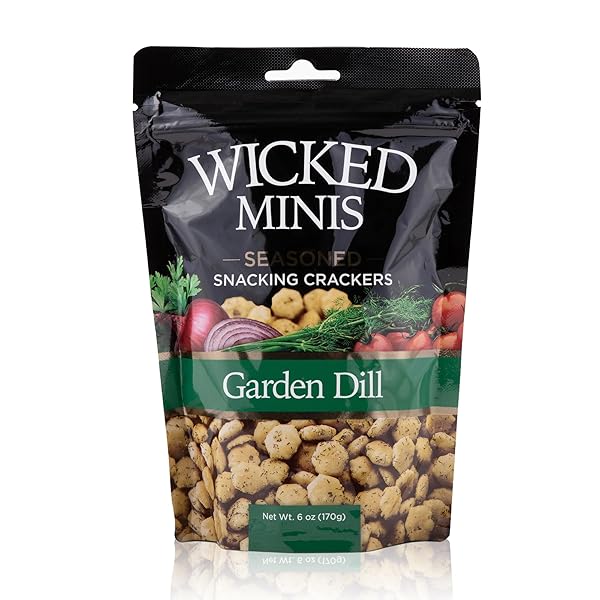 WICKED MINIS SOUP & OYSTER CRACKERS – SALTINE & SALTED FLAVORED MINI PUFFED SOUP, SAVORY SNACKING MIX, SEASONED CROUTONS SALAD TOPPERS, CRACKERS FOR CHILI 6OZ (GARDEN DILL)