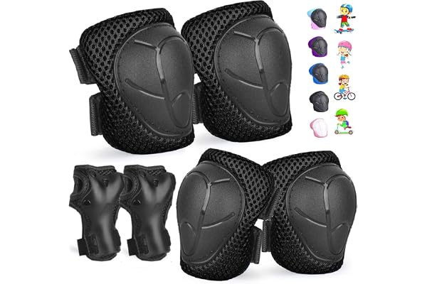 Kids/Youth Protective Gear Set-Adjustable Knee Pads, Elbow Pads, Wrist Guards for Skateboarding, Skiing, Cycling, Running, Sc