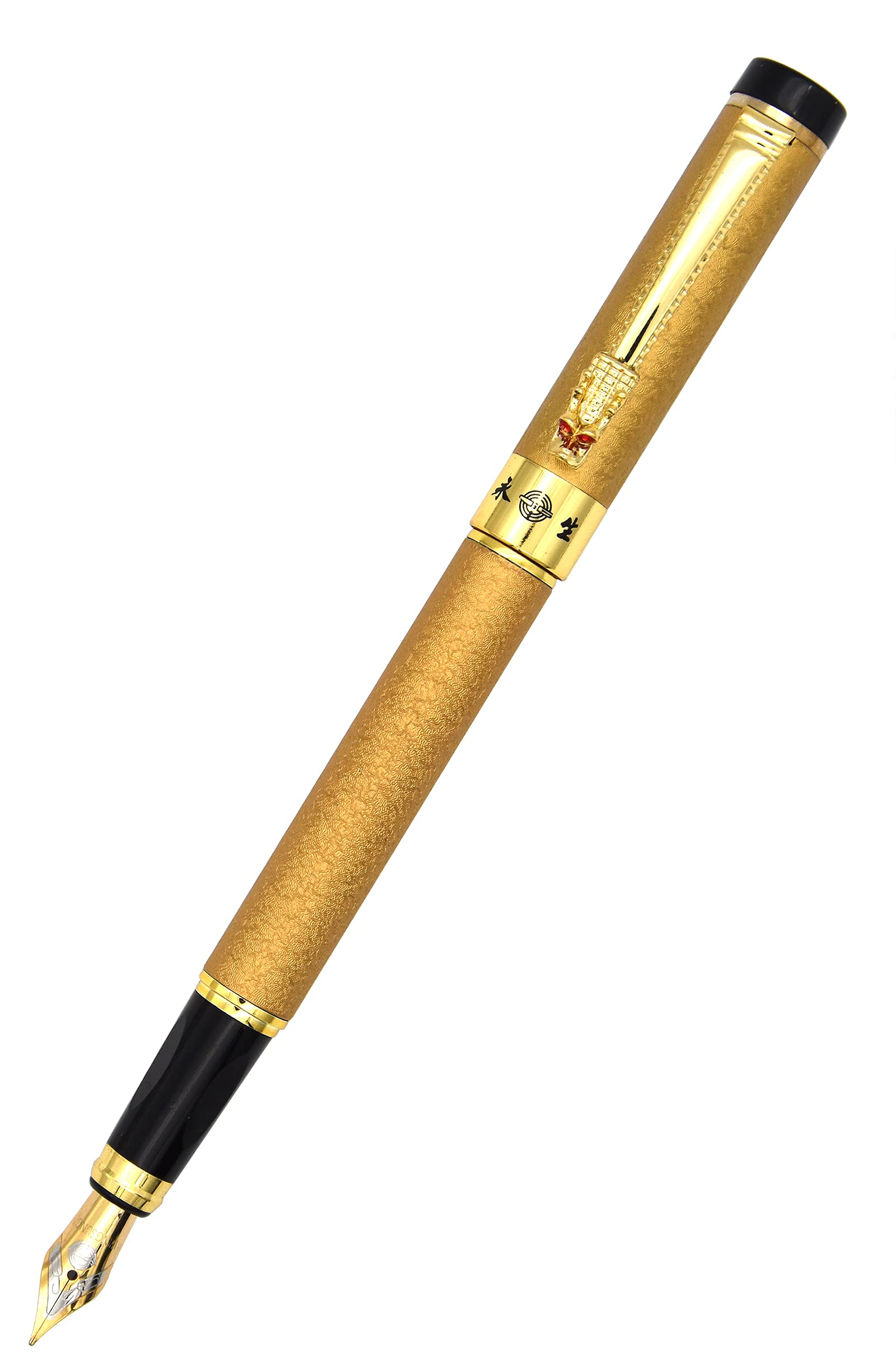 Gullor Retro Style Art Dragon Clip Fountain Pen with Ink Converter, Gold