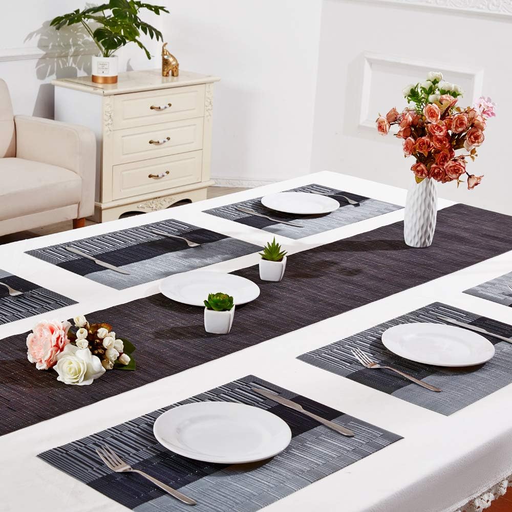 DOLOPL Placemat Placemats Waterproof Black and Gray Placemats Set of 6 Woven Vinyl Laminated Table Mat Easy to Clean Heat Resistant Wipeable Spring Placemats for Dining Table: Home & Kitchen