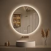 Round Backlit Led Mirror Bathroom 24", Circle LED Mirror for Bathroom | Fogless, Dimmable, 3 Color Changing, Memory, Touch Sensor, Frameless, Shatterproof, IP54