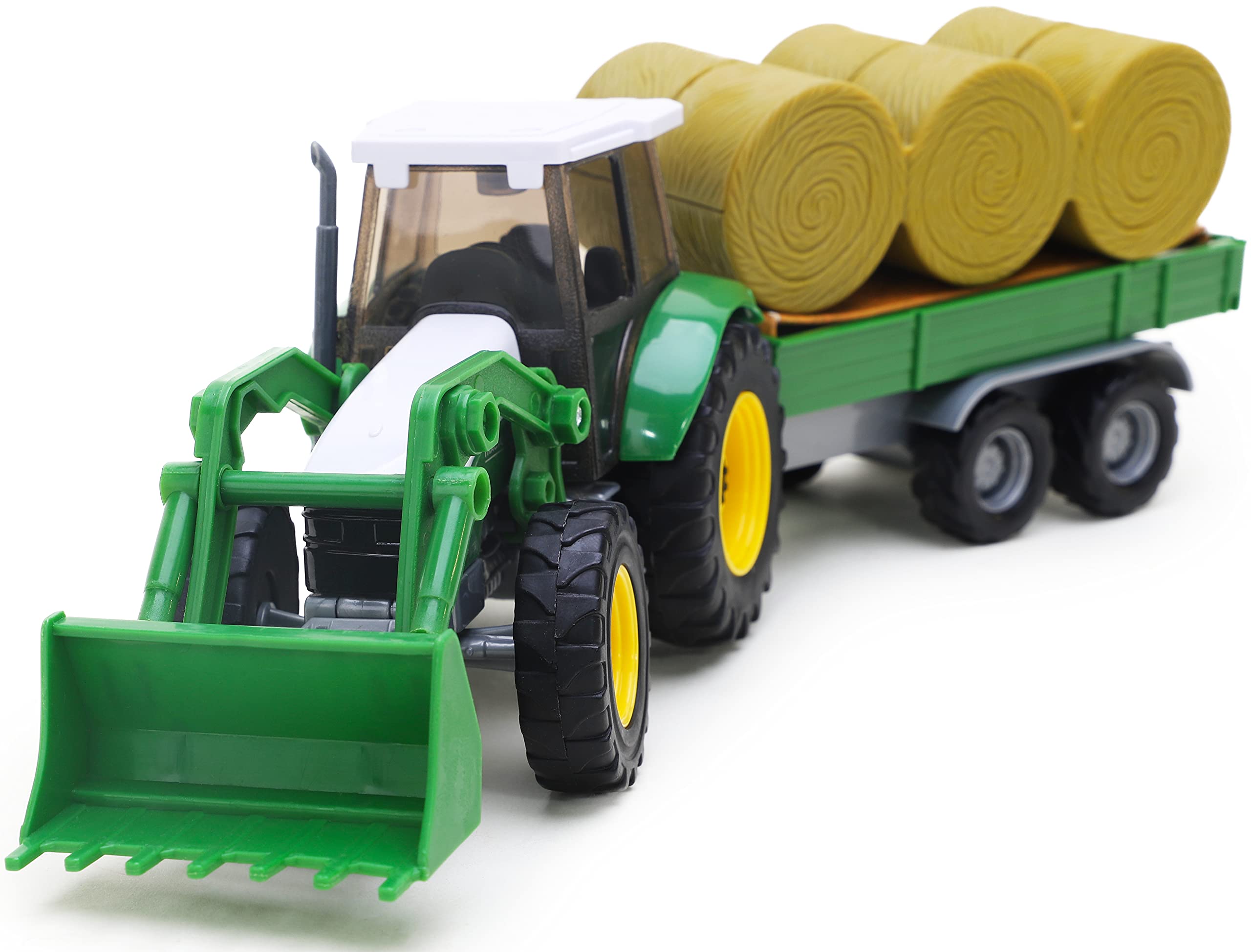 Toyland Green Tractor and Digger with Bale Trailer Set 1:32 Scale (GREEN)