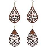 Wovanoo Wood Earrings for Women Natural Wooden Waterdrop Drop Dangle Earring
